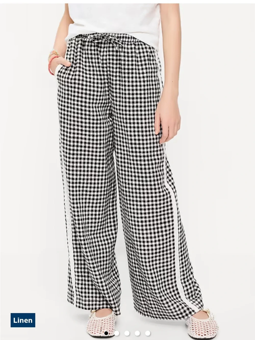 Girl’s Wide-Leg Gingham Drawstring Pants - Black/White